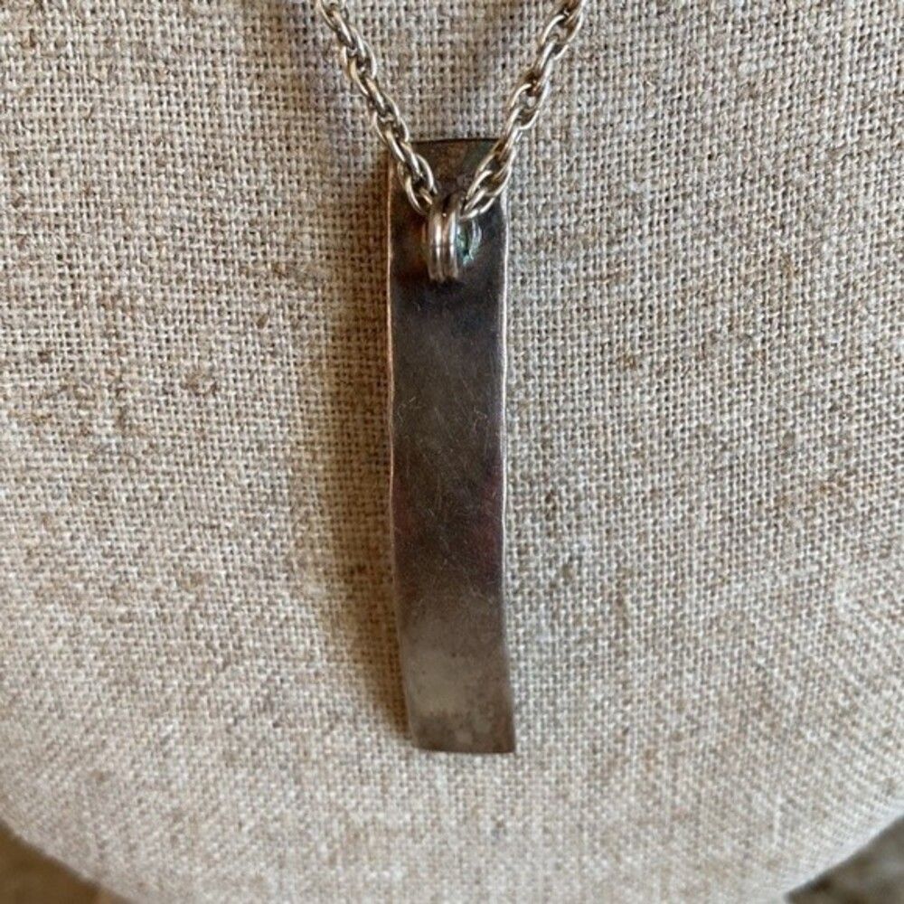 Sterling Hammered Rectangle Pendant Necklace & Dr… - image 6